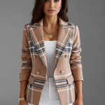 Women's Textured Blazer with Classic Lapels – Open Front Structured Jacket for Work & Events