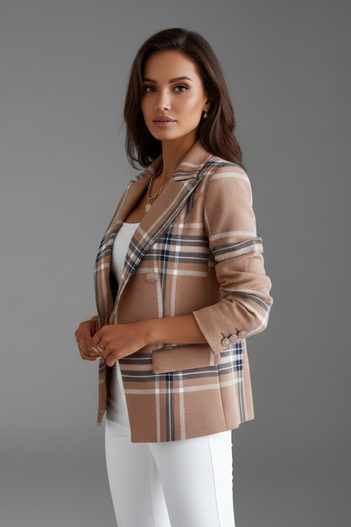 Women's Textured Blazer with Classic Lapels – Open Front Structured Jacket for Work & Events