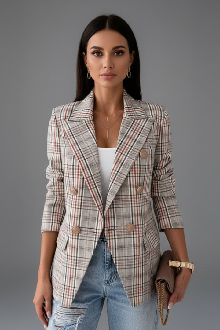 Women's Textured Blazer with Classic Lapels – Open Front Structured Jacket for Work & Events