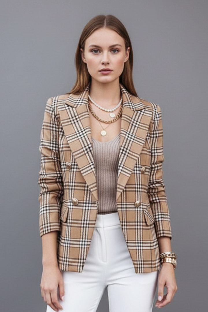 Women's Textured Blazer with Classic Lapels – Open Front Structured Jacket for Work & Events