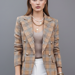 Women's Textured Blazer with Classic Lapels – Open Front Structured Jacket for Work & Events