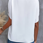 Women's V-Neck Short Sleeve Blouse with Stand Collar – Relaxed Fit Work and Weekend Top