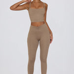 Women's Brown Marl Cropped Tank Top – Stretch Jersey Sleeveless Summer Top
