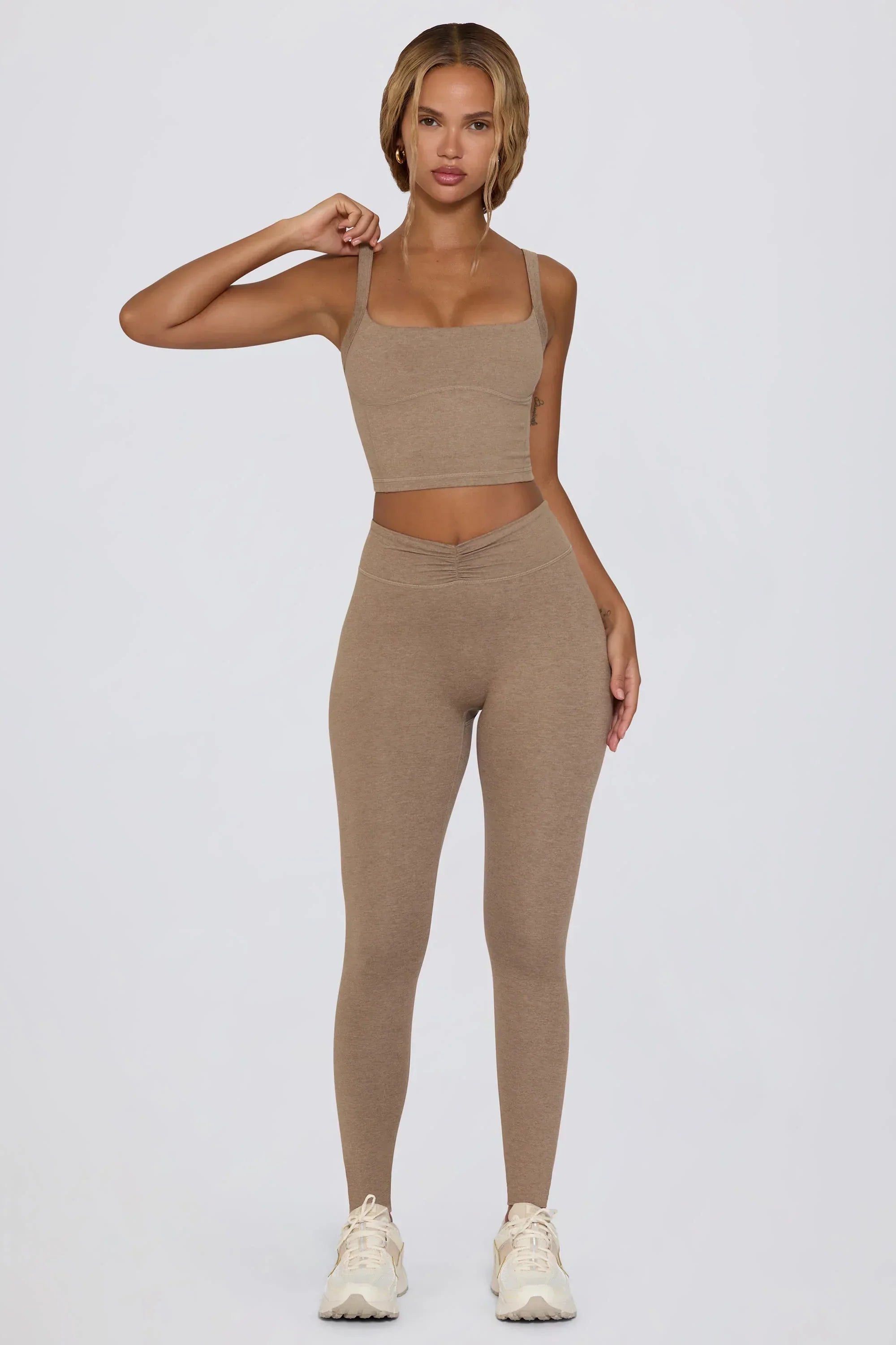 Women's Brown Marl Cropped Tank Top – Stretch Jersey Sleeveless Summer Top