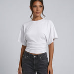 Women's Cropped Ruched Top with Wide Short Sleeves – Round-Neck Relaxed Summer Top