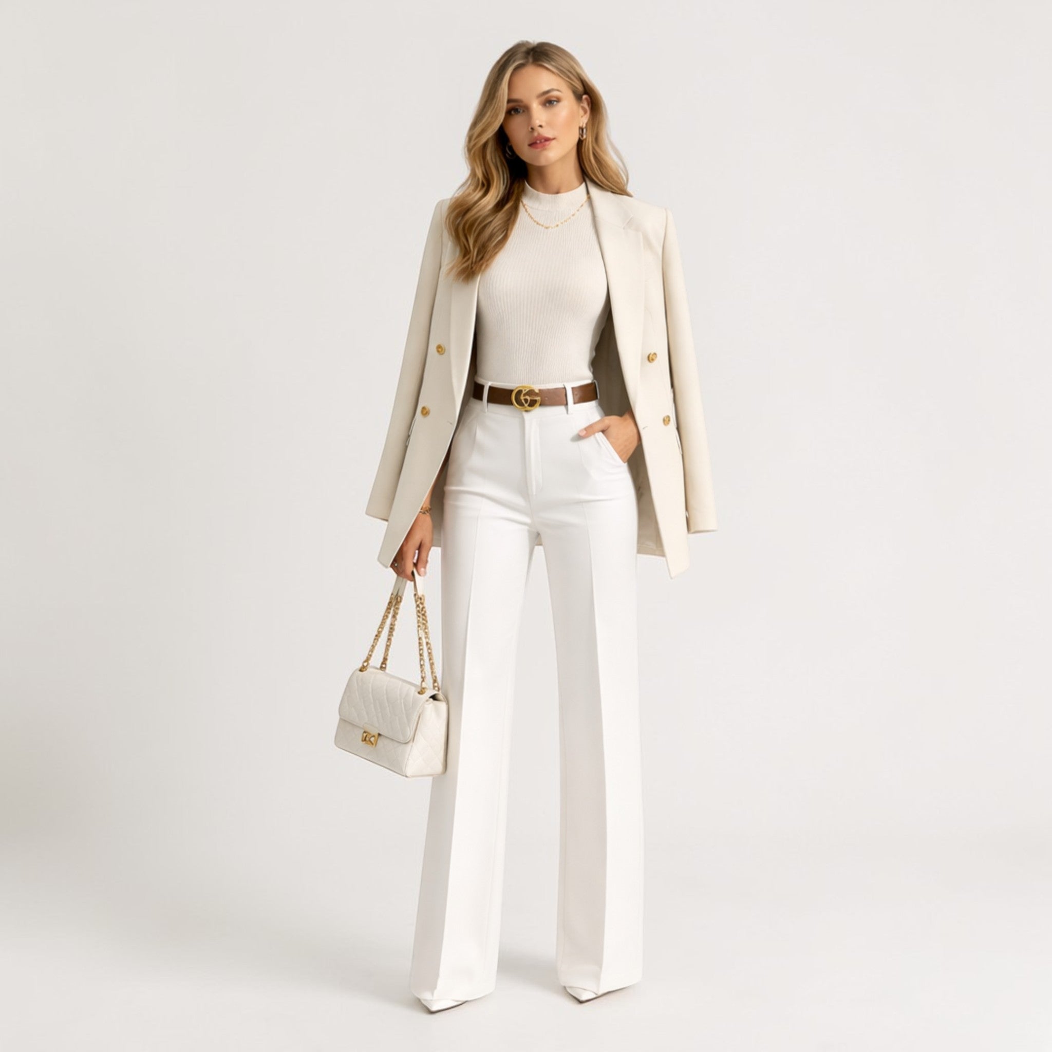 Women's High Waisted Wide Leg Pants – Lightweight Polyester Office Pants for Work & Events