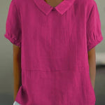 Women's Linen Peter Pan Collar Blouse – Relaxed Short Sleeve Summer Top