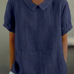 Women's Linen Peter Pan Collar Blouse – Relaxed Short Sleeve Summer Top