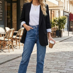 Women's Oversized Lapel Blazer with Striped Cuffs – Relaxed Smart Casual Jacket