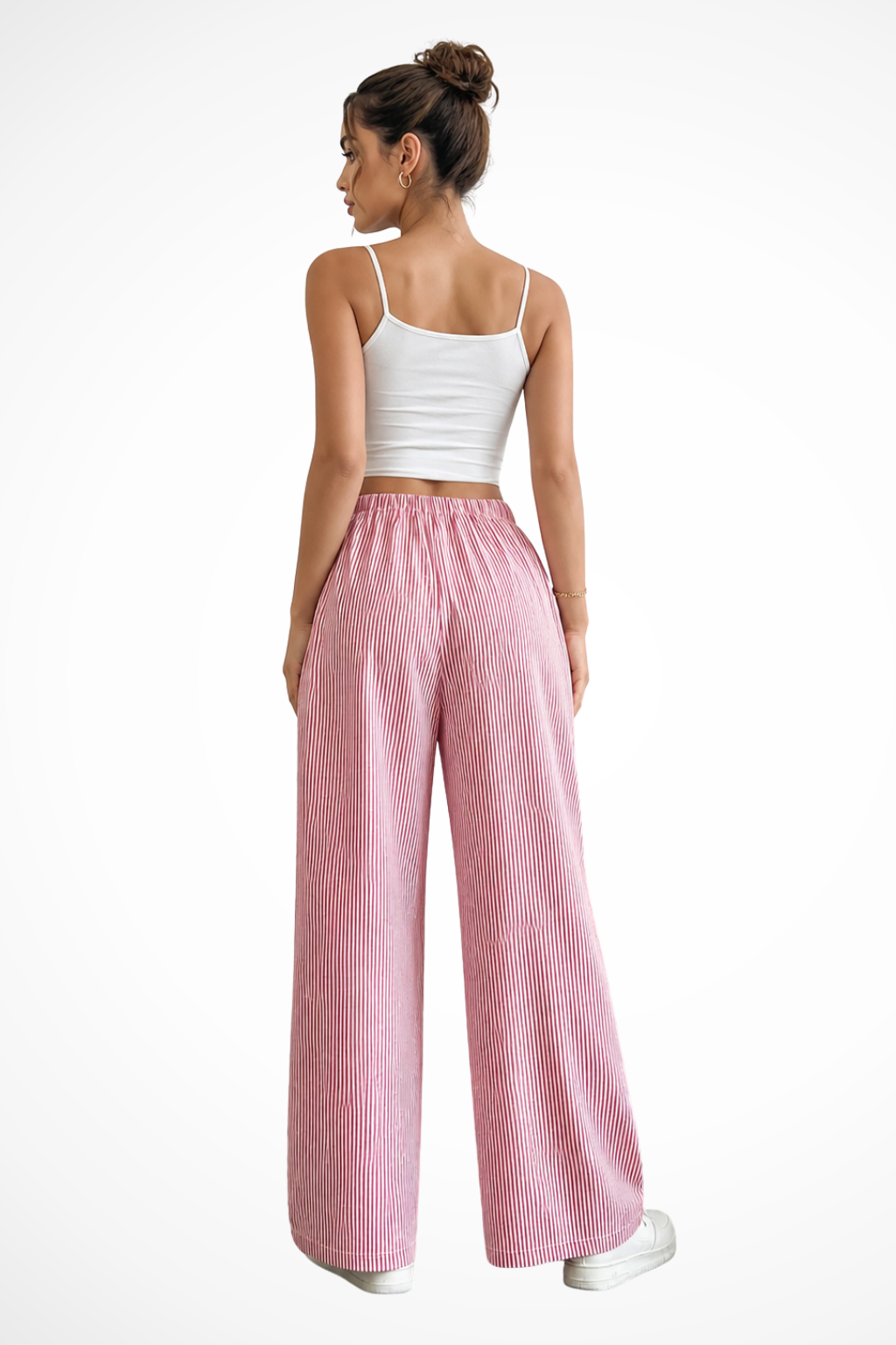 Women's Striped Wide Leg Pants with Drawstring Waist – Relaxed Summer Casual Pants