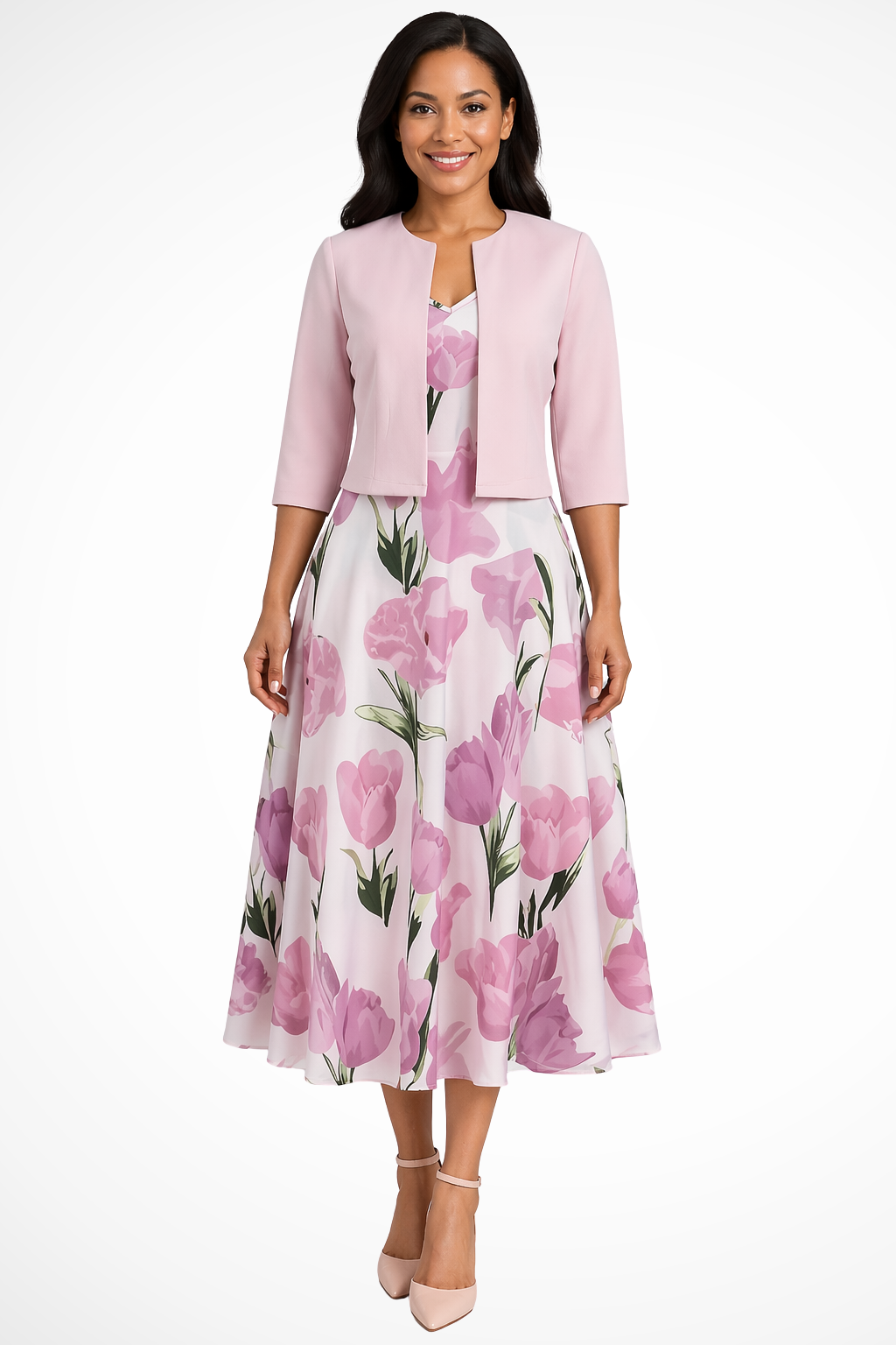Women's Floral Maxi Dress & Cropped Jacket Two-Piece Set – Wedding Guest Outfit