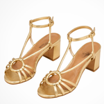 Women's Knotted Strappy Block Heels with Ankle Strap – Gold Occasion Heels for Weddings