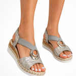 Women's Open Toe Wedge Sandals with Ring Detail – Casual Summer Wedges for Day Outings