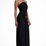 Women's Halter Neck Backless Maxi Dress with Metal Detail – Summer Occasion & Evening Dress