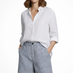 Women's Striped High-Waist Tailored Shorts with Button Front – Turn-Up Hem Summer Shorts