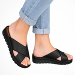 Women's Platform Crossover Slide Sandals – Slip-On Summer Slides for Everyday Wear