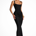 Women's Square Neck Corset Draped Maxi Dress – Formal Wedding Guest and Occasion Dress