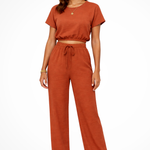 Women's Cropped Top & Wide-Leg Pants Set – Relaxed Two-Piece Co-ord with Drawstring Waist