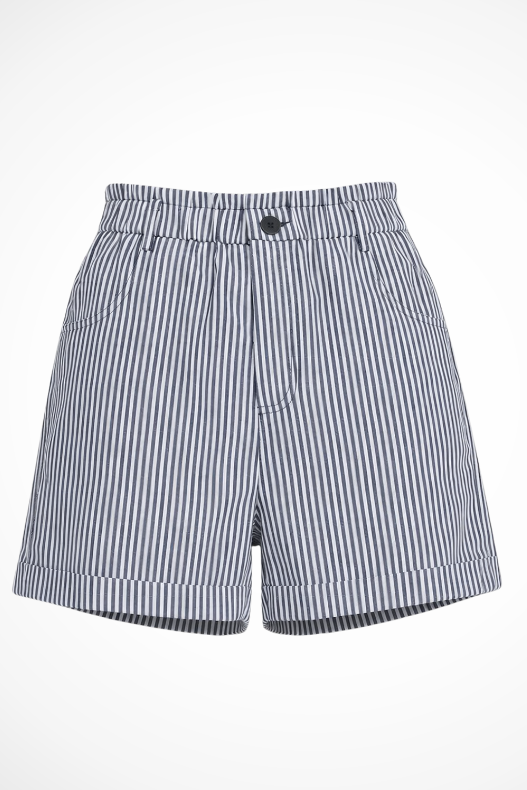 Women's Striped High-Waist Tailored Shorts with Button Front – Turn-Up Hem Summer Shorts