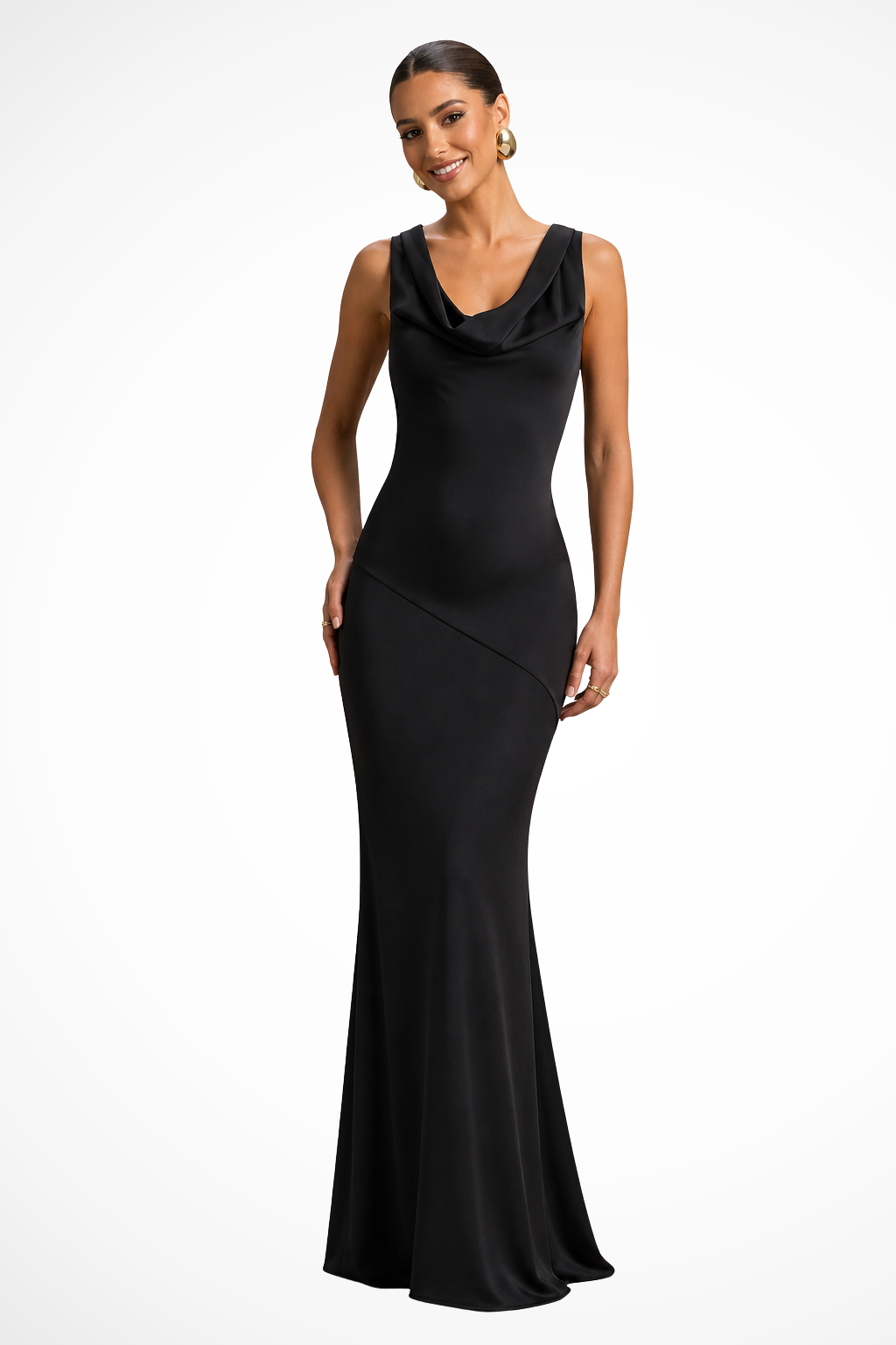 Women's Satin Cowl Neck Maxi Dress – Fitted Formal & Wedding Guest Dress