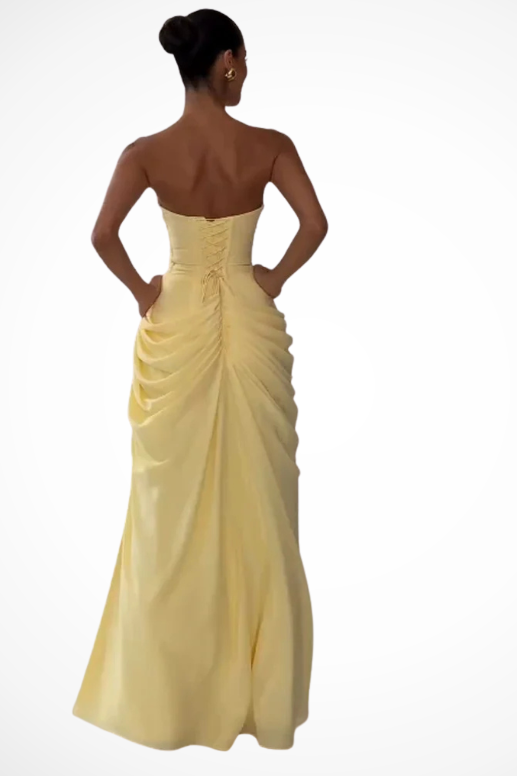 Women's Strapless Ruched Maxi Dress with High Side Slit – Formal Evening and Wedding Guest Dress
