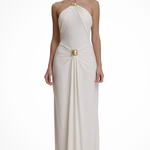 Women's Halter Neck Backless Maxi Dress with Metal Detail – Summer Occasion & Evening Dress