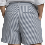 Women's Striped High-Waist Tailored Shorts with Button Front – Turn-Up Hem Summer Shorts