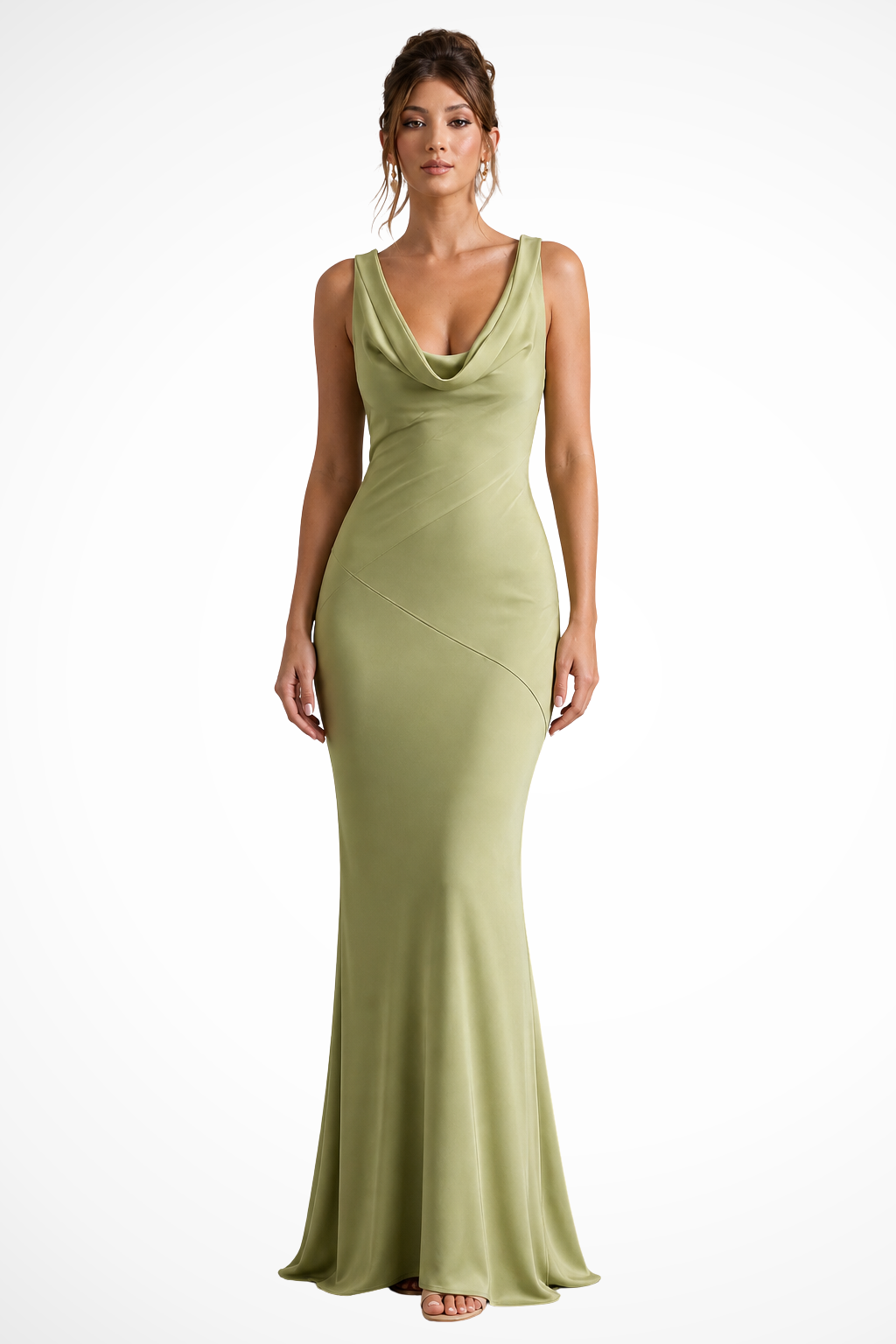 Women's Satin Cowl Neck Maxi Dress – Fitted Formal & Wedding Guest Dress