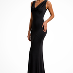 Women's Satin Cowl Neck Maxi Dress – Fitted Formal & Wedding Guest Dress