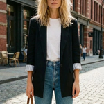 Women's Oversized Lapel Blazer with Striped Cuffs – Relaxed Smart Casual Jacket