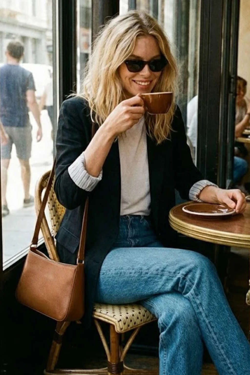 Women's Oversized Lapel Blazer with Striped Cuffs – Relaxed Smart Casual Jacket