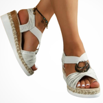 Women's Open Toe Wedge Sandals with Ring Detail – Casual Summer Wedges for Day Outings