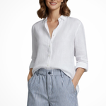 Women's Striped High-Waist Tailored Shorts with Button Front – Turn-Up Hem Summer Shorts