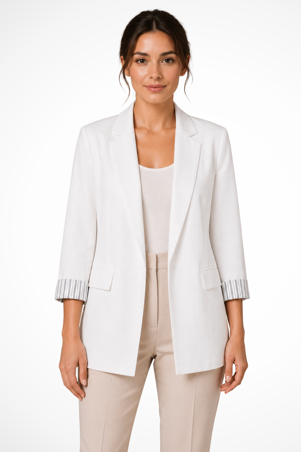Women's Oversized Lapel Blazer with Striped Cuffs – Relaxed Smart Casual Jacket