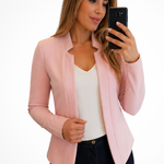 Women's Collarless Open-Front Fitted Blazer – Long Sleeve Summer Blazer for Work and Events