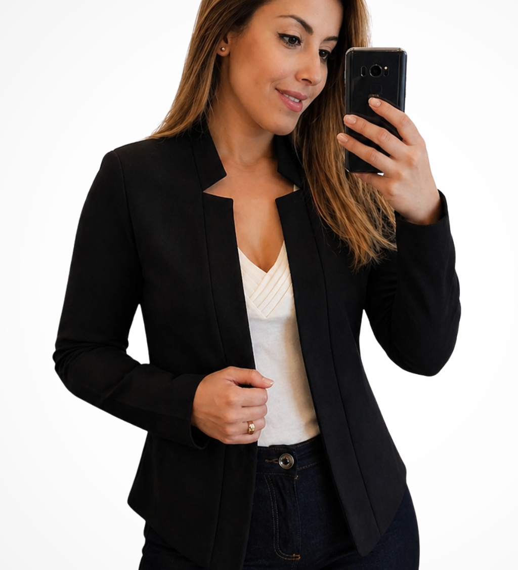 Women's Collarless Open-Front Fitted Blazer – Long Sleeve Summer Blazer for Work and Events