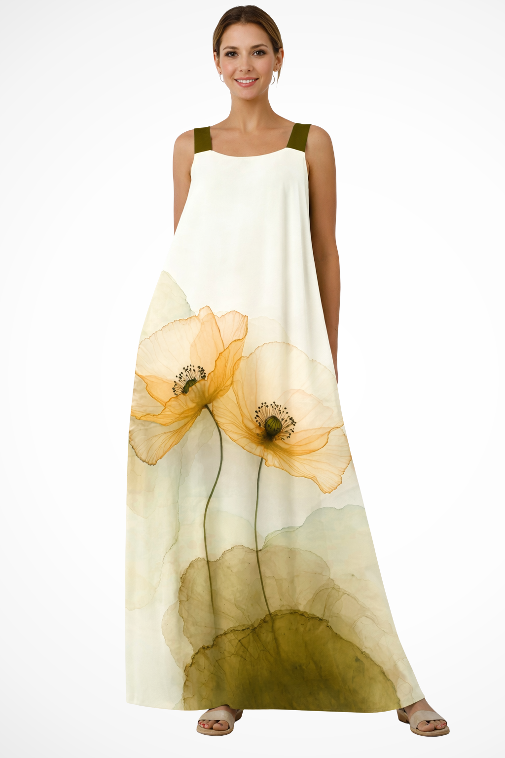 Women's Floral Print Sleeveless Maxi Dress – A-Line Summer Dress with Wide Straps