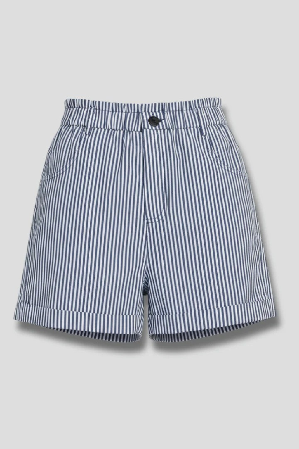 Women's Striped High-Waist Tailored Shorts with Button Front – Turn-Up Hem Summer Shorts