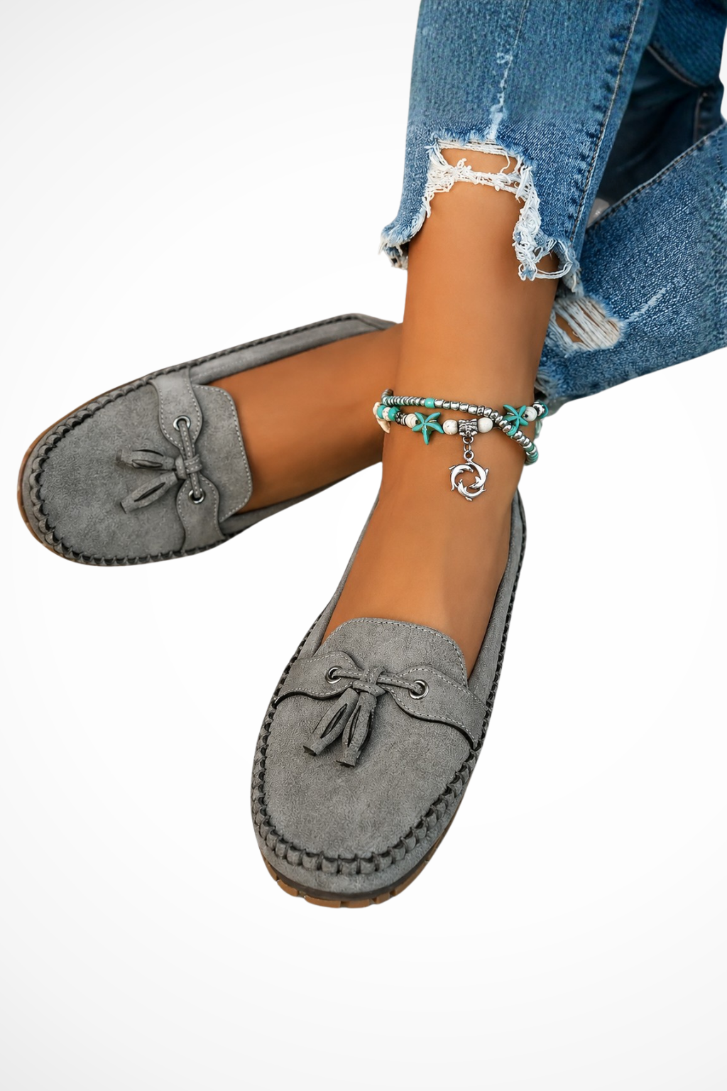 Women's Suede Tassel Loafers – Slip-On Flat Shoes for Work and Smart Casual Wear