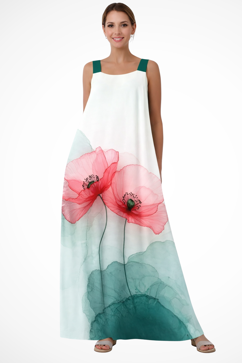 Women's Floral Print Sleeveless Maxi Dress – A-Line Summer Dress with Wide Straps