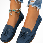 Women's Suede Tassel Loafers – Slip-On Flat Shoes for Work and Smart Casual Wear