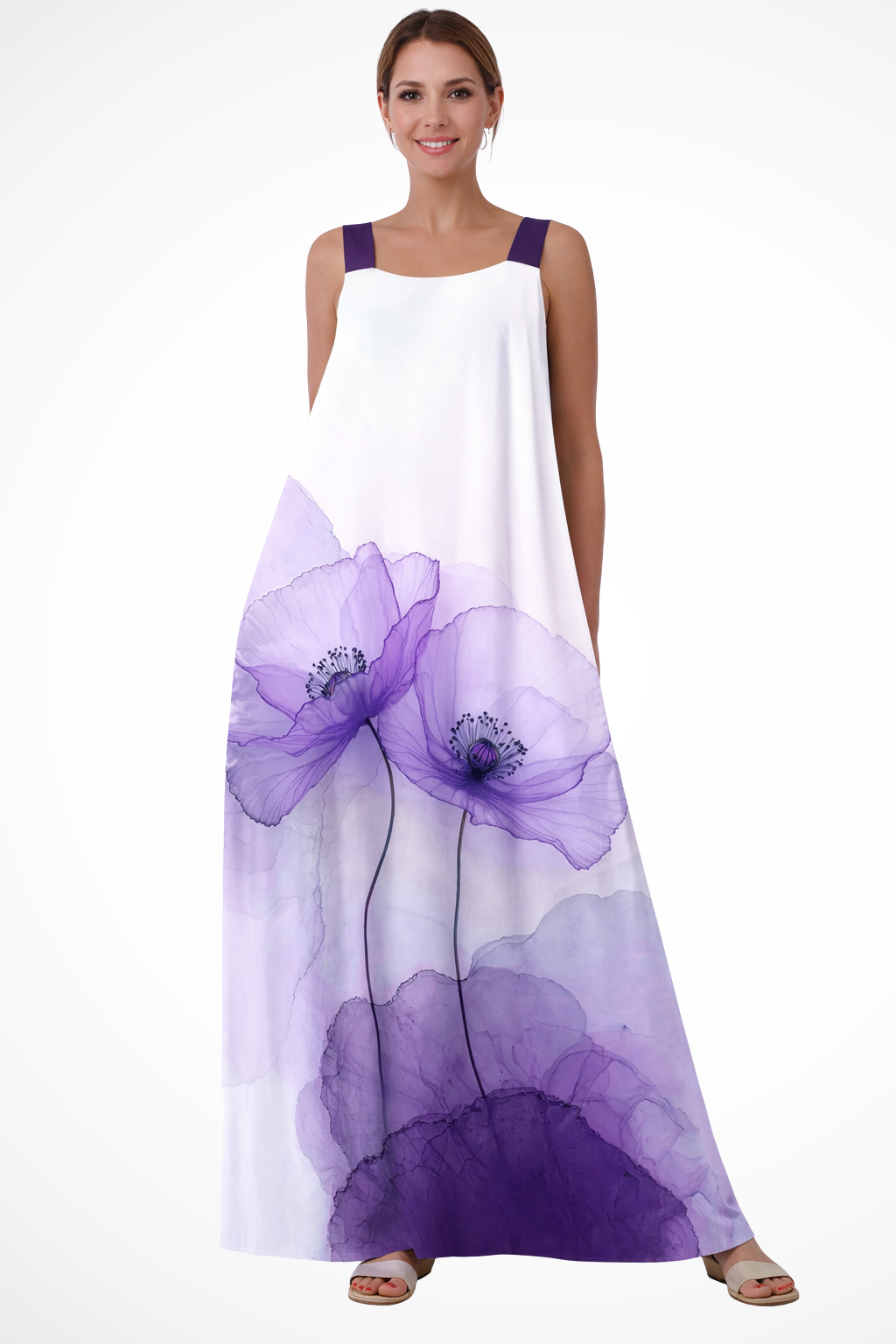 Women's Floral Print Sleeveless Maxi Dress – A-Line Summer Dress with Wide Straps