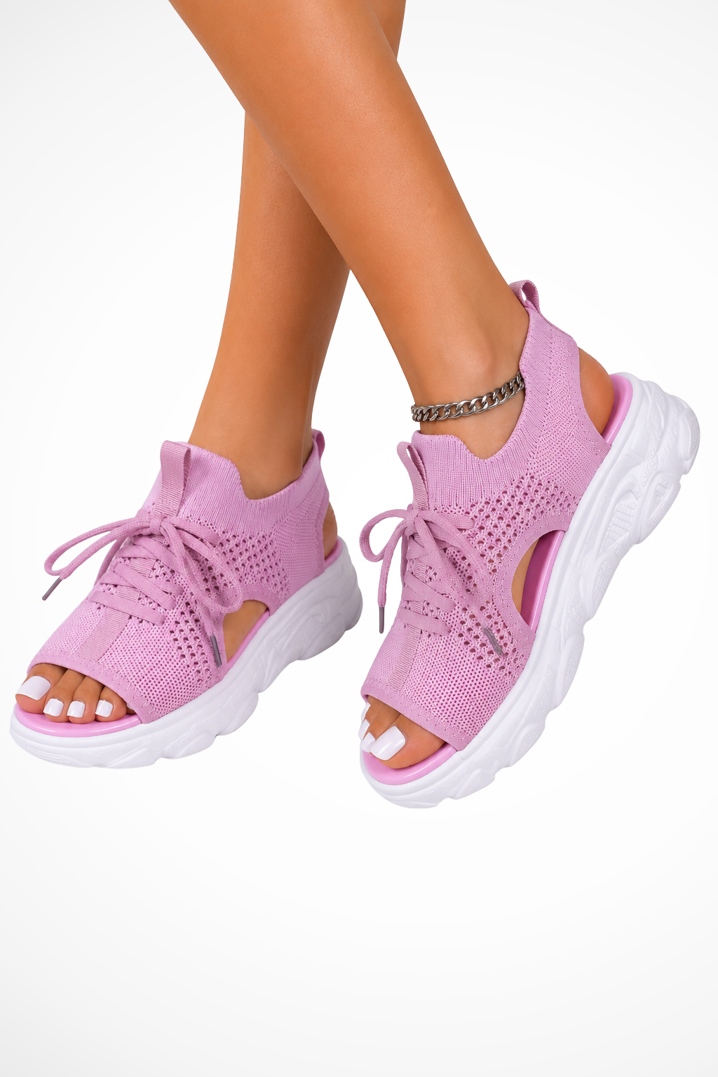 Women's Knit Lace-Up Sandals – Open Athletic-Style Summer Sandals for Casual Days