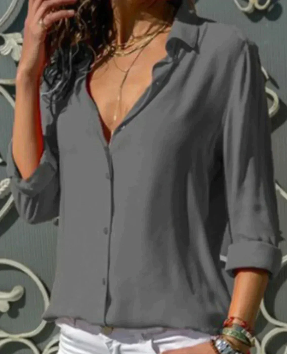 Women's Collared Long Sleeve Blouse – Loose Fit Classic Shirt for Work & Smart Casual