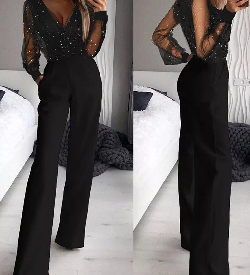 Women's Glitter Bodice Sleeveless Jumpsuit with Straight Legs – Elegant Party Jumpsuit