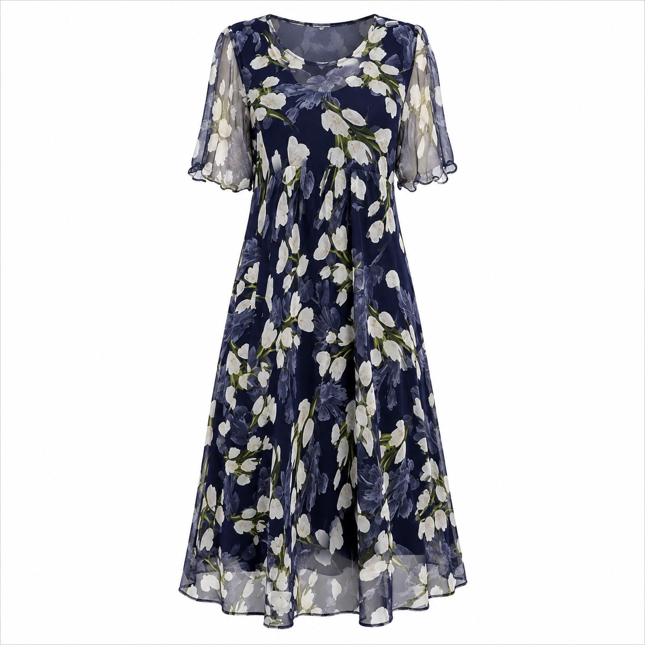 Women's Floral A-Line Midi Dress – Elegant Day Dress for Garden Parties & Weddings