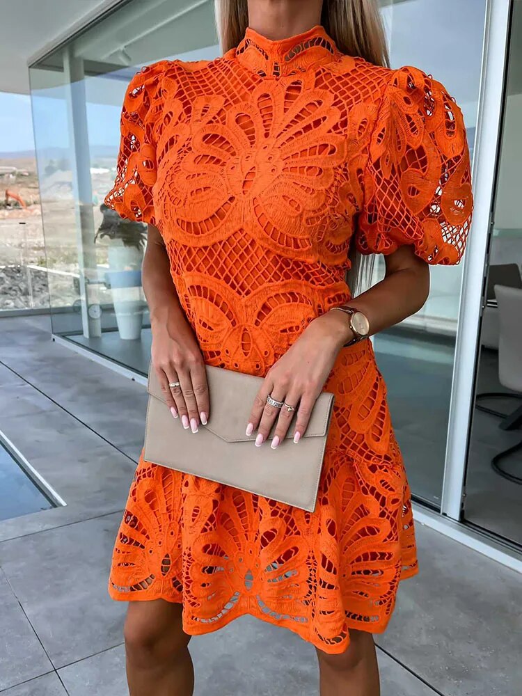 Women's Lace Mock-Neck Midi Dress – Elegant Occasion Dress for Weddings, Races & Celebrations