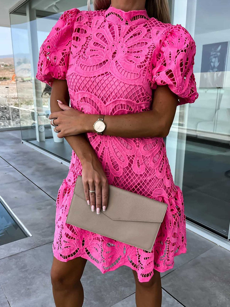 Women's Lace Mock-Neck Midi Dress – Elegant Occasion Dress for Weddings, Races & Celebrations