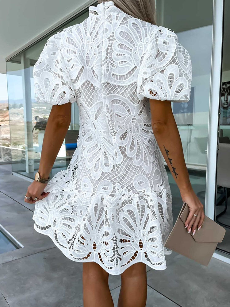 Women's Lace Mock-Neck Midi Dress – Elegant Occasion Dress for Weddings, Races & Celebrations