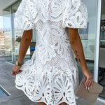Women's Lace Mock-Neck Midi Dress – Elegant Occasion Dress for Weddings, Races & Celebrations